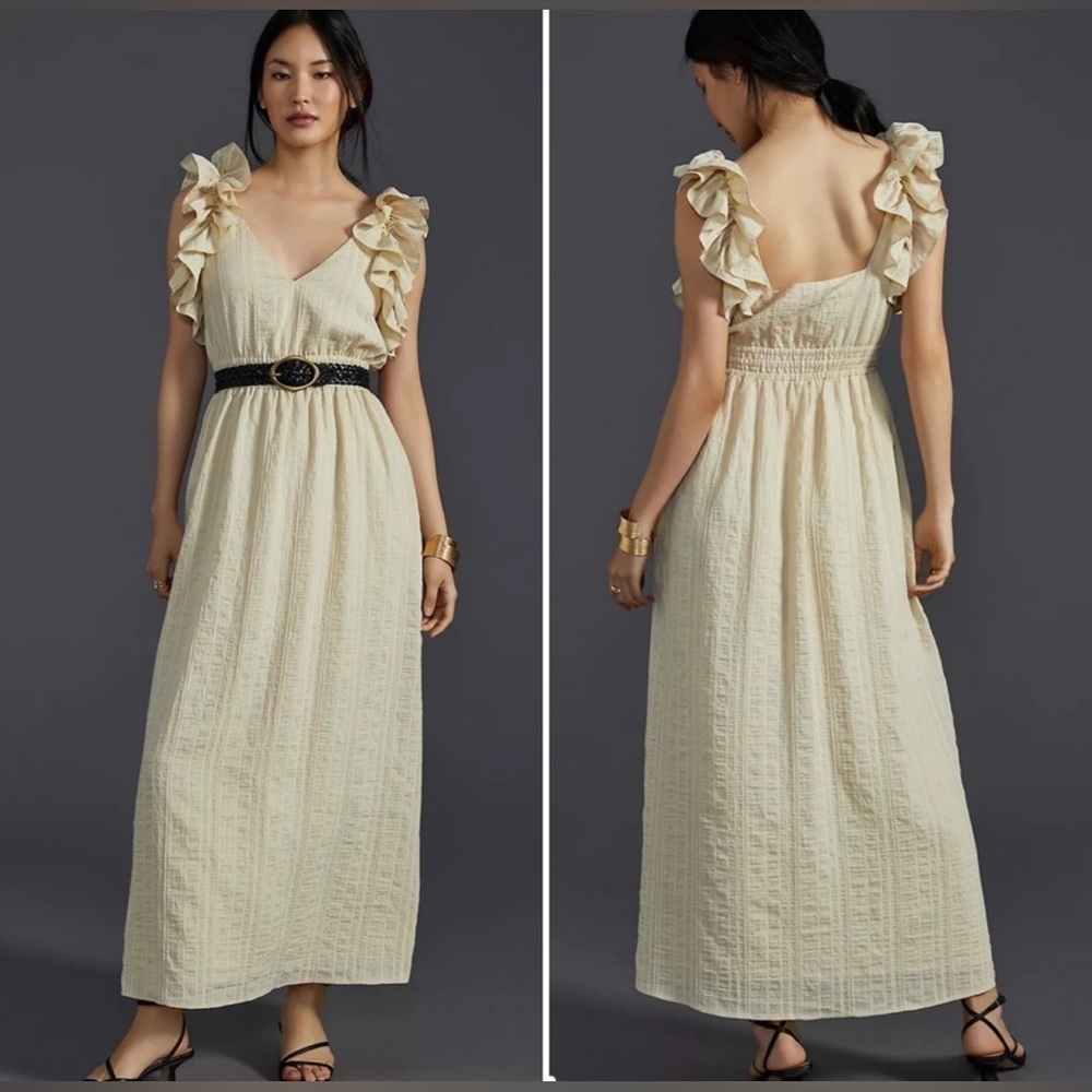 Anthropologie Mare Mare x cream striped maxi dress with pockets size XS